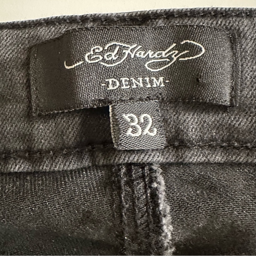 ED HARDY WOMENS TIGER HEAD SLIM FLARE JEAN LOW RISE IN FADED BLACK SZ 32 NWT - Picture 7 of 15